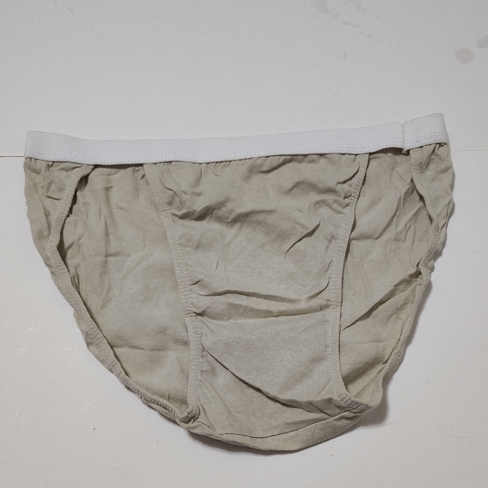 Vtg Beige Men's String Briefs with White Waistband Sz L